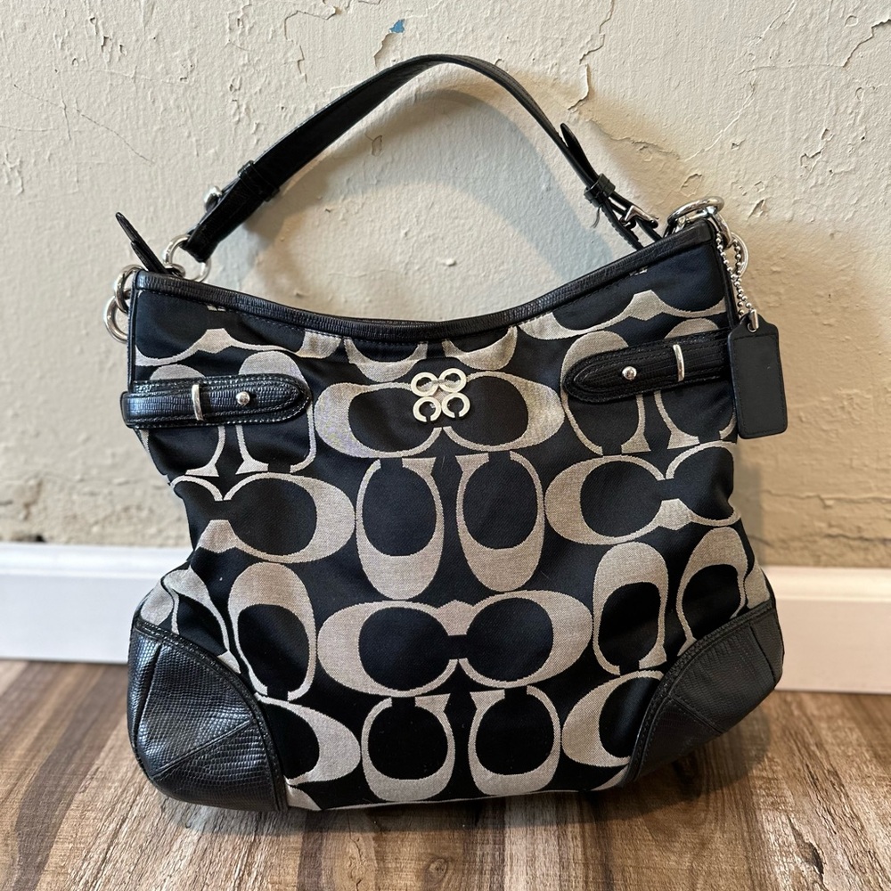 Black and Grey Coach Bag with blue lining